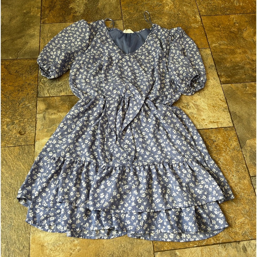 Short blue and white flower  dress